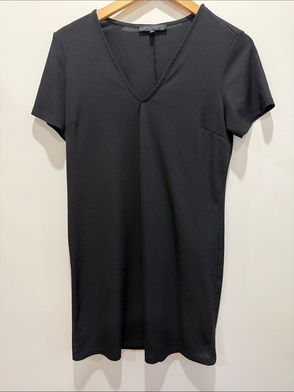 Dynamite Ribbed Black V-Neck Mini Dress